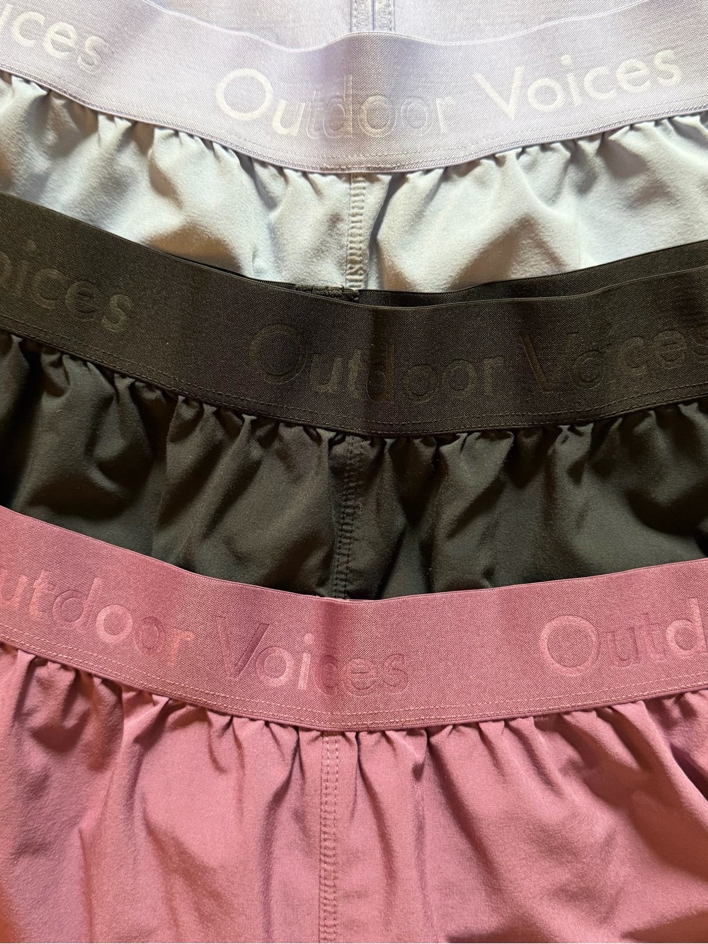 Outdoor Voices Women’s Relay Shorts Size Small 3 Pairs - Lt Purple,Black,Purple